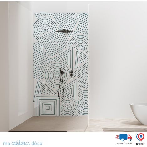 Panneau de douche : Motifs géométriques abstraits - Couleur Bleu nacré - Alu composite - 90 - 245 (1/2)