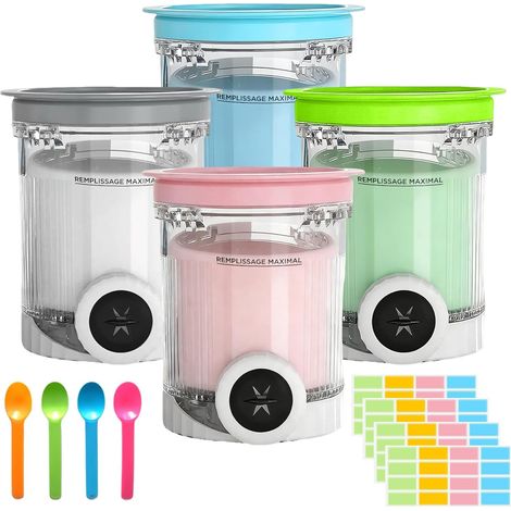 Bacs à Crème Glacée,4 Pièces Récipient Creami pour la Machine à Glace Ninja Creami,Accessoires pour Récipients à Crème,Pintes et Couvercles pour Ninja, pour NinjaNC700/NC701 Accessoire,Sans BPA (1/5)