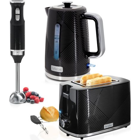 Briebe SKT1186BLK Elegance Set Tostadora Pan 2 Rebanadas Anchas + Hervidor Agua 1,7L Inalámbrico + Batidora Mano 2200W Negro (1/5)