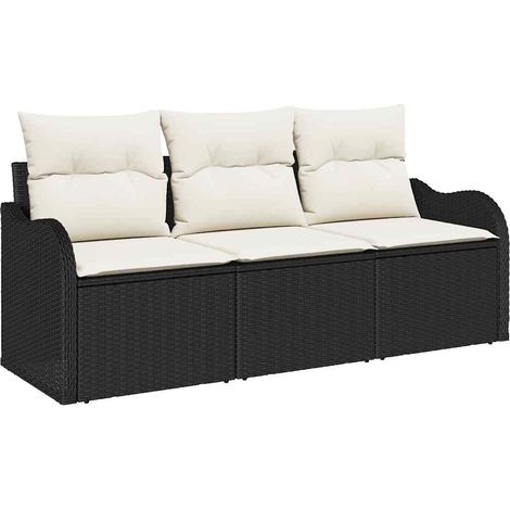 Garden Sofa Set with Storage 3 pcs Black Poly rattan vidaXL