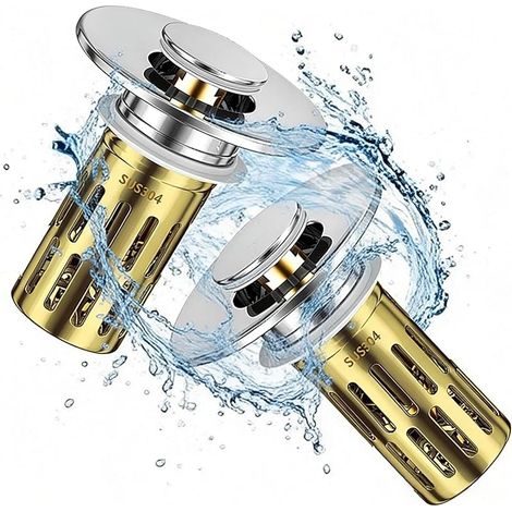 MUNET 2 Pièces Bonde Lavabo avec Filtre Amovible, 3 en 1 Bouchon Evier Salle de Bain, Presse de Type Bouchon Lavabo avec Filtre, Convient aux Trous D'évier de 28 à 32 mm