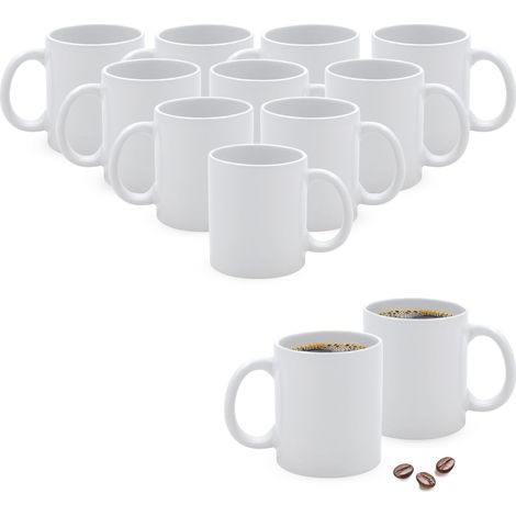 Porzellan Kaffeebecher mit Henkel weiß für 310 ml - 12er Set - Kaffee und Tee Tasse zum Bemalen und Personalisieren