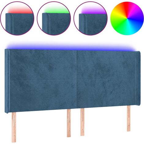 Tête de lit，Panneau décoratif à LED Bleu foncé 183x16x118/128 cm Velours CFW8505126 (1/5)