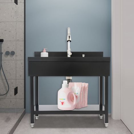 Lavello utility indipendente con armadio, lavello acciaio inossidabile lavanderia con rubinetto (1/5)