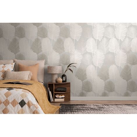 Papier peint intissé Palmiers & Feuilles Gris - 10,05 x 0,53 m (1/5)