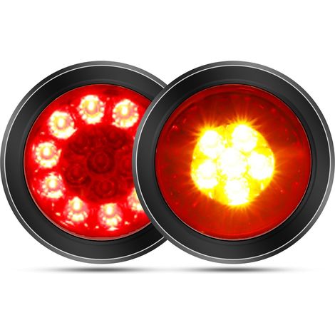 2 x 4-Inch LED Rear Light for Trailer, Round 24 V Truck, Trailer, Boat, Rear Tail Light, Reverse Fog Light with Chrome Ring (Black-Yellow (1/5)