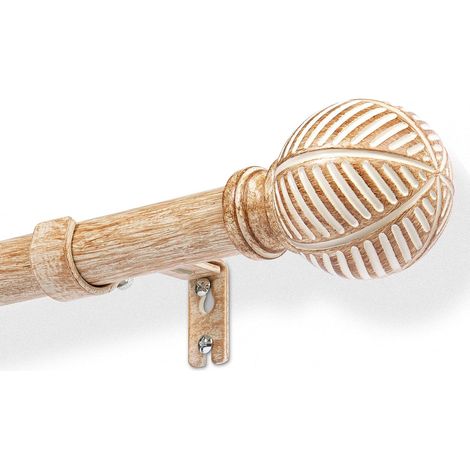 Tringle à rideaux à effet bois extensible 76-305cm - 25mm noyau métallique avec imitation grain de bois, compatible avec œillets, tringle extensible pour fenêtres/portes, marron (1/5)