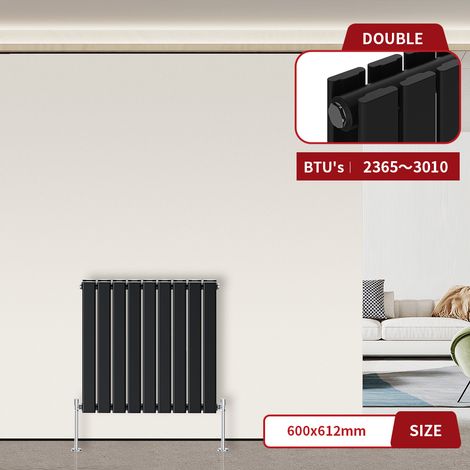 Flat Panel Radiator Black Horizontal 600 x 612mm Double Column