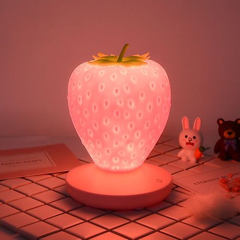 Fraise Lumière Tactile Lampe De Chevet Veilleuse Pour LED Décor Fraise Veilleuse Silicone Veilleuse Mignon Lampe Fraise Design Lampe De Chevet LED Fraise Lumière - Rose (1/5)