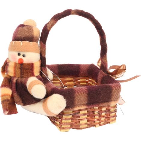 Cesto natalizio quadrato con pupazzo di neve in peluche, 16x17x11 cm, marrone (1/4)