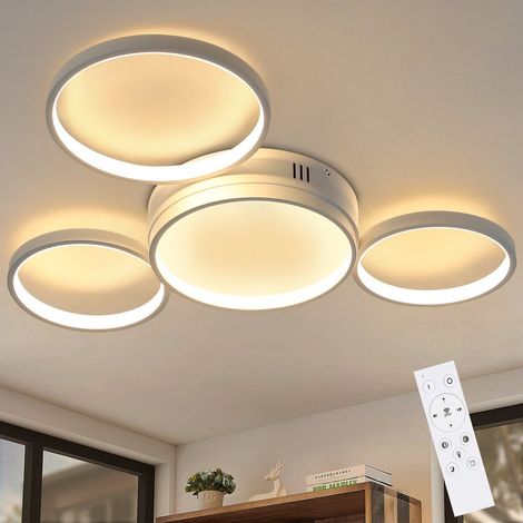 GBLY LED Deckenleuchte Deckenlampe Wohnzimmer - Weiß Schlafzimmerlampe mit Fernbedienung Dimmbar 52W Modern Wohnzimmerlampe mit 4 Metall Ringe Design für Schlafzimmer Kinderzimmer Esszimmer Büro