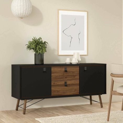 Dmora - Kommode Manyi, Wohnzimmerbuffet, Wohnzimmer-Sideboard, Moderne Küchen-Speisekammer, 150x40 h72 cm, Schwarz und Walnuss (1/5)