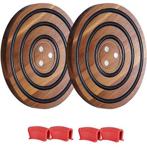 Lot de 2 dessous de plat magnétiques en bois, anneaux en silicone noir, support magnétique pour cocotte en fonte émaillée (1/5)