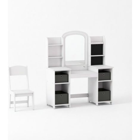Toeletta per bambini con sgabello e specchio LED HOMVRA in MDF bianco (1/4)
