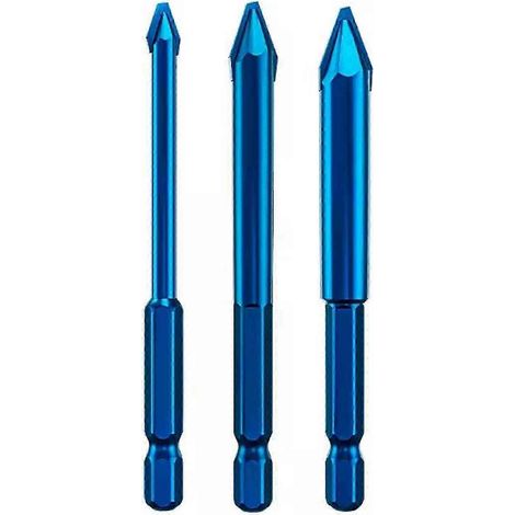 Un ensemble de forets excentrés spéciaux à pointe biseautée, tailles de 6 à 12 mm compatibles avec le béton, la maçonnerie, le métal et le verre, tailles incluant 6 mm, 8 mm et 10 mm bleu. (1/5)