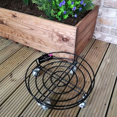 Tom Chambers Handcrafted Heavy Duty Round Black Metal Garden Patio Plant Flower Pot Stand Caddy Trolley Dolly on Strong Metal Castor Wheels 27cm (1/5)