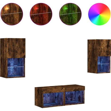 Maison Exclusive - 4-tlg. TV-Wohnwand mit LED-Leuchten Räuchereic