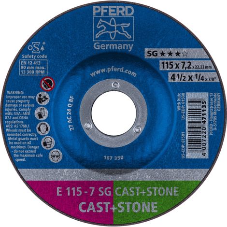 PFERD TOOLS Schruppscheibe E 115x7,2x22,23 mm Leistungslinie SG CAST+STONE für Guss/Stein 10 Stk (1/5)