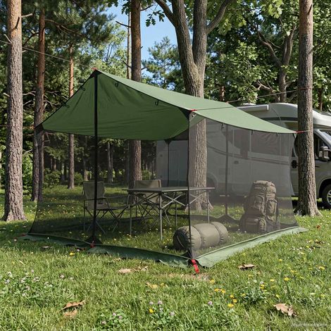 Tarp de Camping avec Murs en Maille Bâche de Protection Vert 340 x 260 x 220 cm - PANGIVO (1/5)