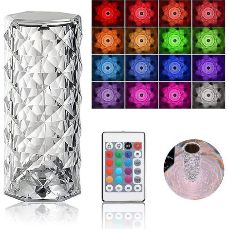 Lampe de table Crystal Diamond, lampe tactile rechargeable USB 16 couleurs, veilleuse avec télécommande (1/5)
