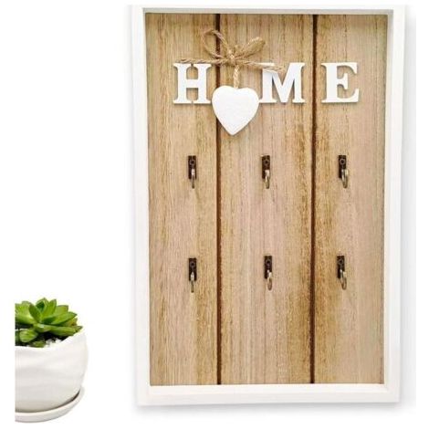 Armoire à clés murale en bois naturel – 6 crochets pour clés – Dimensions 30x20x3cm – Installation facile au mur (1/5)