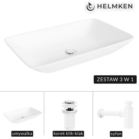 Lavabo à poser Helmken 54059000 (59 x 36) Blanc + Siphon blanc + Bouchon clic-clac blanc (1/5)
