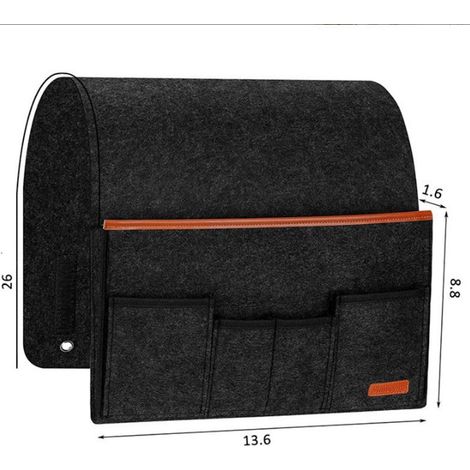 Sac de rangement pour accoudoir de canapé, pochette suspendue en feutre pour télécommande de chevet, gris foncé (1/5)
