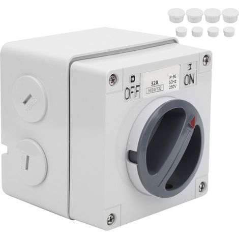 Prise de commutateur étanche extérieure, boutons d'isolation rotatifs OnOff anti-poussière, indicateurs 250V(1P 32A) (1/5)