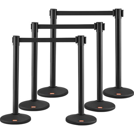 VEVOR Poste Guía 8 Piezas 93 cm Barrera de Marcado para Control de Multitudes con Cinturón Retráctil 200 cm para Separación de Cola de Demarcación en Escuelas Públicas Teatro Hotel Exposición, Negro