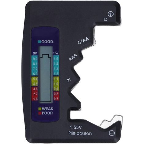 Digitaler Batterietester mit ABS-LCD-Bildschirm, Knopfzellenbatterieprüfer für 1,5-V- und 9-V-Batterien, Messung, Schwarz