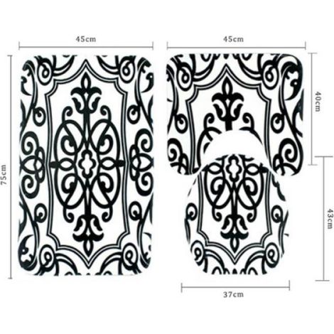 Tapis De Sol, Lot De 3 Tapis De Sol De Salle De Bain Antidérapants À Imprimé Géométrique (Noir Et Blanc) (1/3)