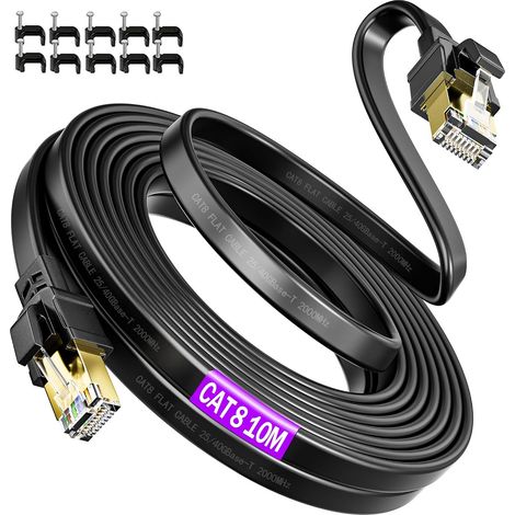 Cable Ethernet 10m Cat 8 Blindé Cable RJ45 Cat 8 10m Noir Gigabit (1/5)