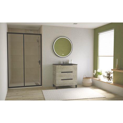 ONDEE - Mueble de baño ALASKA -80cm - Madera - 3 Cajones - Lavabo negro (1/4)