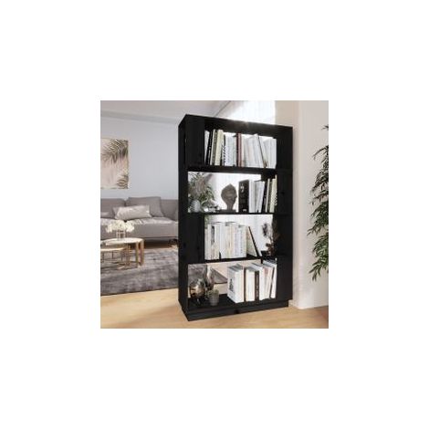 Bibliothèque-Séparateur de pièce Noir 80x25x132 Pin solide (1/5)