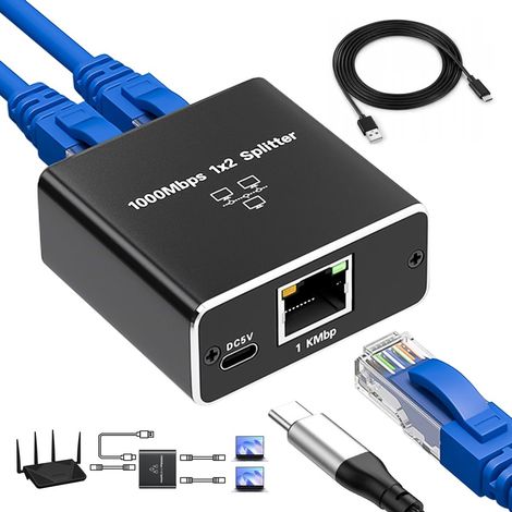 Splitter Ethernet da 1 a 2 per connessione di rete Gigabit