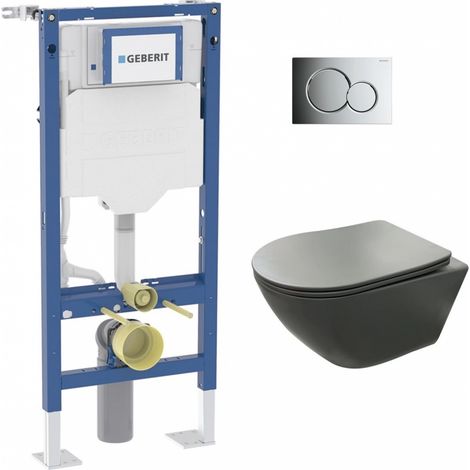 Pack Geberit UP320 + Cuvette sans bride KELOS Flush Gris Foncé + Plaque Sigma Chromé Brillant (1/5)