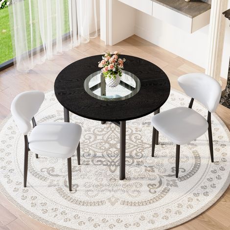 Conjunto de Mesa y 2 Sillas de Comedor, Tablero de MDF, Cristal, Metal y PU, Negro y Blanco (1/5)