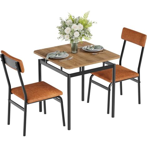 Ensemble Table à Manger 3 Pièces pour 2 Personnes - Table de Cuisine et 2 Chaises en Cuir PU - Style Industriel - Marron (1/5)