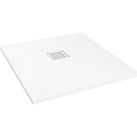 Plato de Ducha Resina Napoles – Plato de Ducha Antideslizante, Antibacteriano y Ligero - Blanco 70x80 cm- Incluye Rejilla Acero y Válvula (1/5)