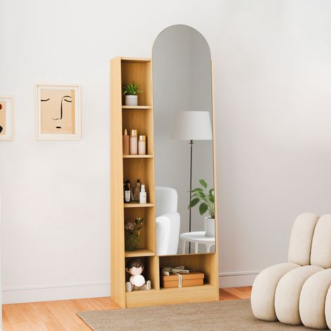Colonne de rangement miroir 60x28x165 cm naturel, étagères réglables, MDF MEUBLIV (1/5)