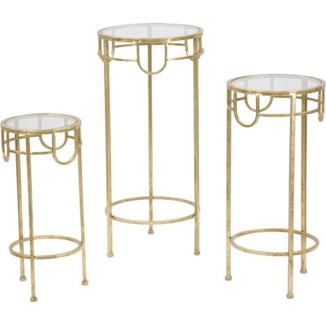 Porta Telefono Oro Set 3 Pz Ø33x70 -28x60-23x50 cm in Ferro e Vetro Oro