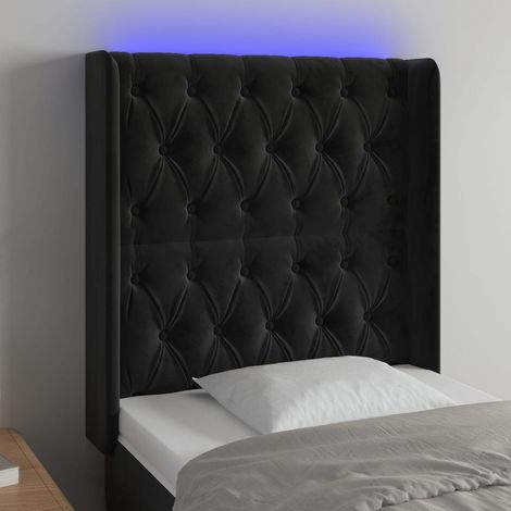 Tête de lit à LED,Panneau de lit,Pour Lit adulte,Décoration murale Noir 83x16x118/128 cm Velours XZZ675380 (1/5)