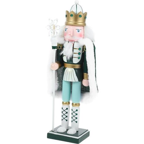 Casse-Noisette de Noël Décoratif en Bois 30 CM avec Cape Verte et Motif Flocon Décoration de Table Festive pour Bureau et Maison Ornement Traditionnel pour Ambiance Noël