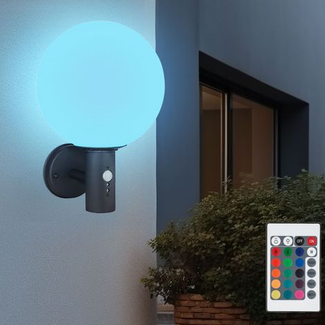 Globo – Applique murale d'extérieur en acier inoxydable avec détecteur de mouvement – Télécommande dimmable – LED RGB 8,5W 806Lm blanc chaud – DxH 25x37 cm