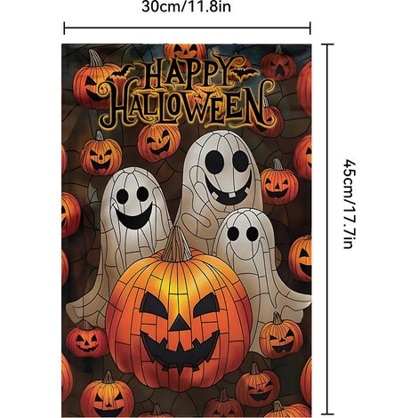 Bannière de jardin d'Halloween avec imprimé crâne, citrouille et visage de fantôme, en polyester, style américain, à suspendre en extérieur - 30 x 40 cm (polyester double face) - WSJ-63