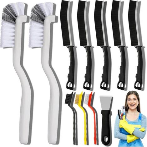 Juego de 11 cepillos para ranuras - Cerdas duras para cocina, baño, esquinas, lechada, fregadero, taza, tetera, botella, licuadora (1/5)