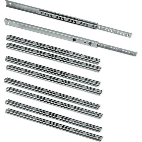 Lot de 5 paires (10 pièces) glissières à billes pour tiroir, extraction partielle 17 mm x 278 mm, acier zingué (1/4)