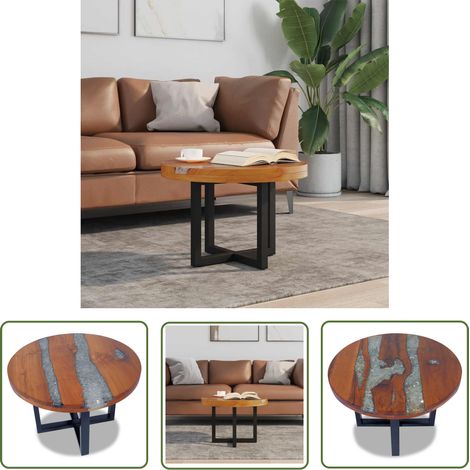 INLIFE Table basse Teck Résine 60 cm (1/5)