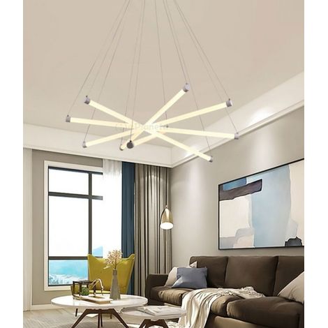 Lampadario a sospensione led 55w con stecche bacchette incrociate design moderno luce bianco naturale Naturale