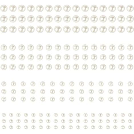 990 autocollants perles adhésifs, 6 feuilles blanches autocollantes perles pour DIY bijoux vêtements maquillage décoration fête carnaval (3mm/4mm/5mm/6mm)